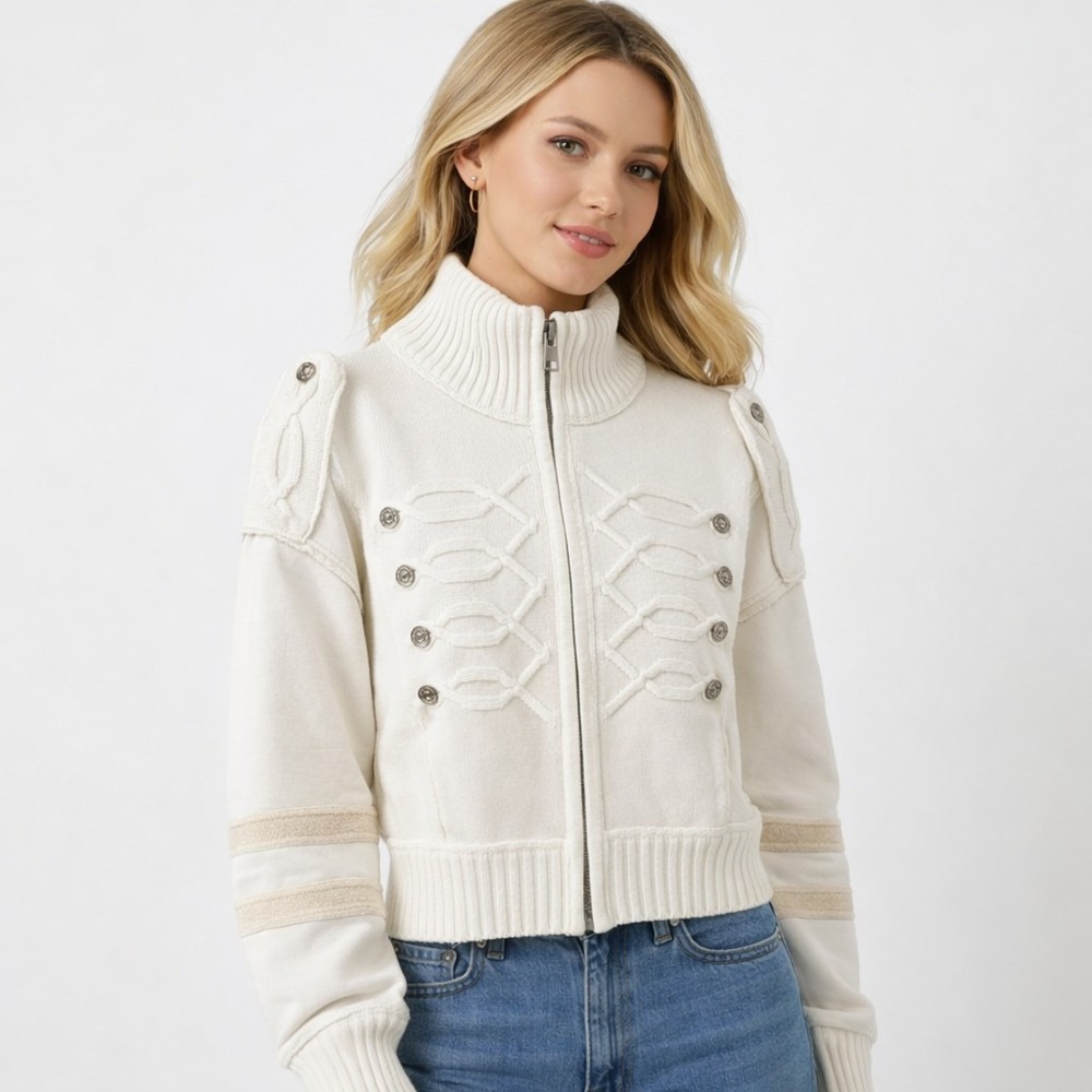 Free People Women's Natural We The Free Band Cardi Y2K Sweater Quiet Luxury M - Picture 12 of 12
